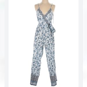 Blue Floral Print Wrap Jumpsuit